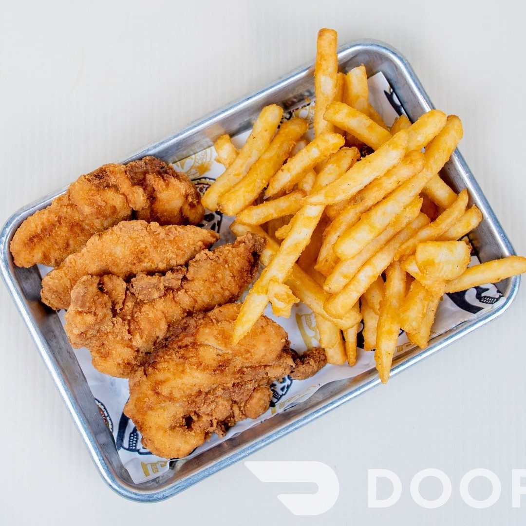 Kids chicken tenders + Fries.